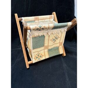 Vtg Miniature Sewing Yarn Knitting Basket Folding Wood Frame 6.5" x 6"